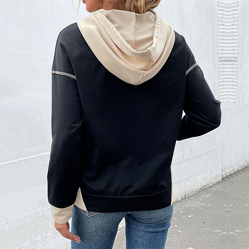 Damen modisches Kapuzensweatshirt mit Taschen und zwei Farb-Design WW