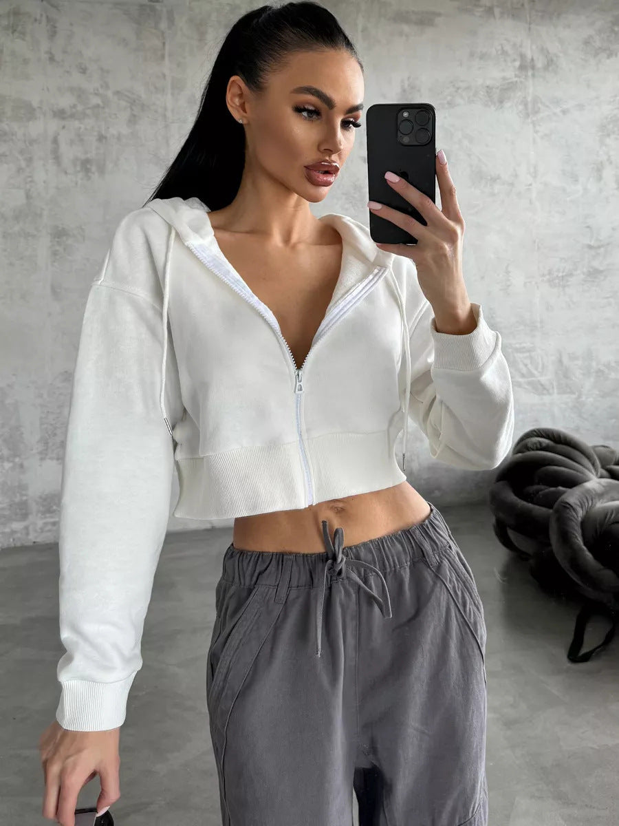 Damen lässiger Kurzarm Zip-Hoodie WW