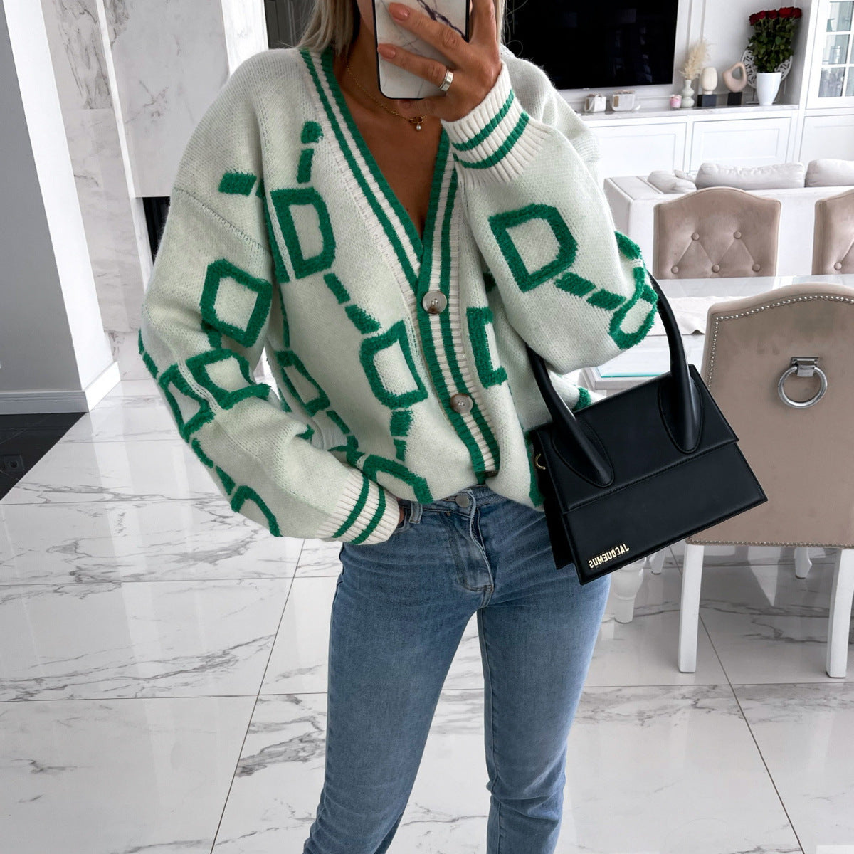 Damen Strickjacke im modernen geometrischen Design WW