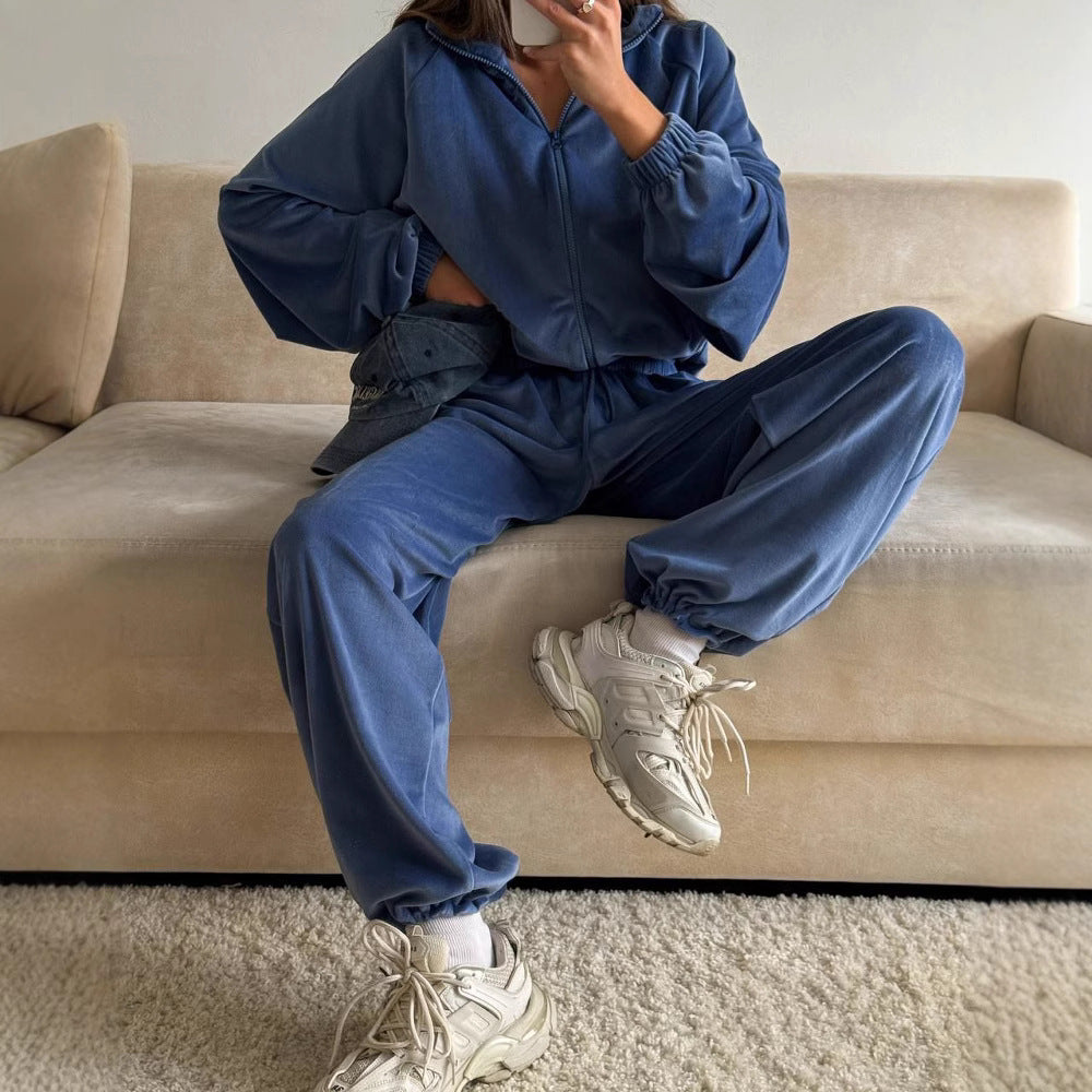 Damen sportliches Lounge-Set aus weichem Fleece mit lockerem Schnitt WW