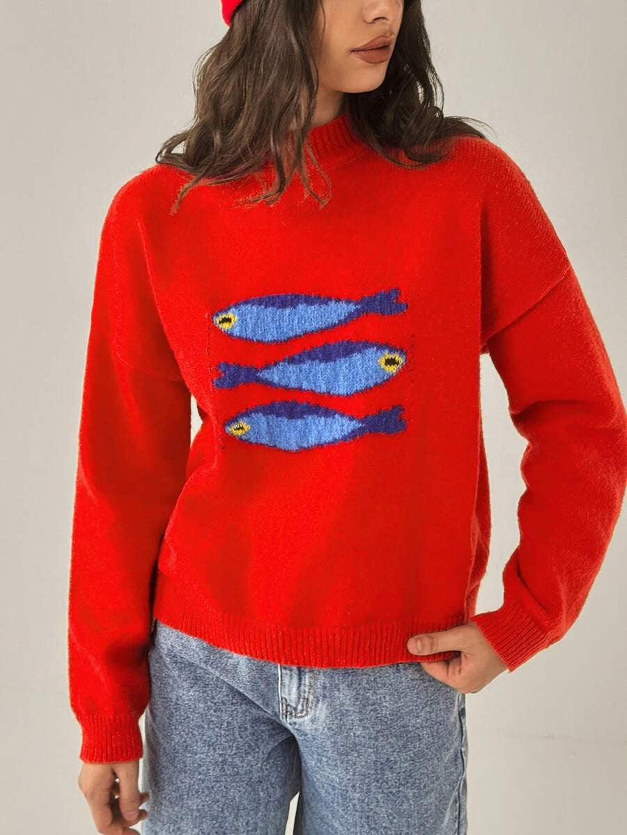 Damen Strickpullover mit maritimem Fischdesign WW