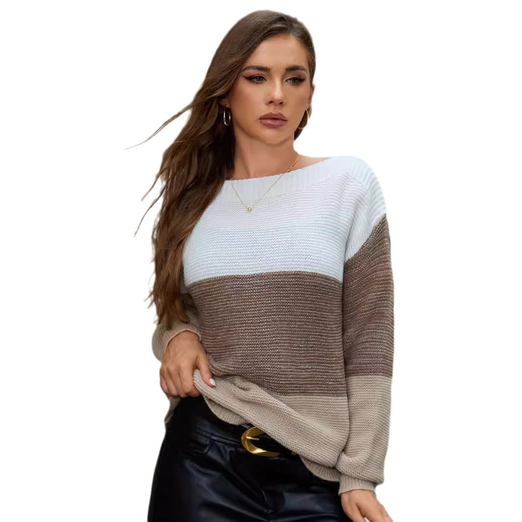 Damen Lässiger Strickpullover mit trendy Farbblockdesign und weitem Schnitt WW