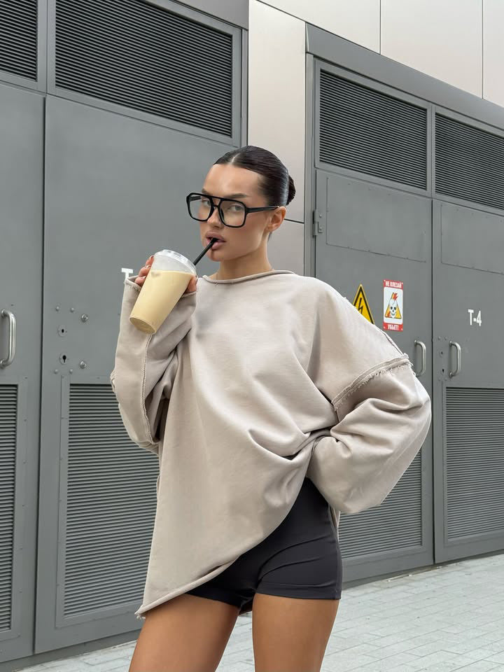 Damen stylischer Oversized Pullover mit modischen Ärmeldetails WW