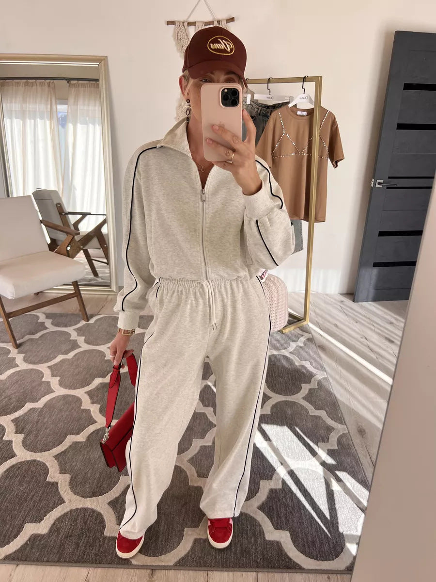 Damen sportliches Fleece-Set mit praktischen Reißverschlusstaschen und elegantem Schnitt WW