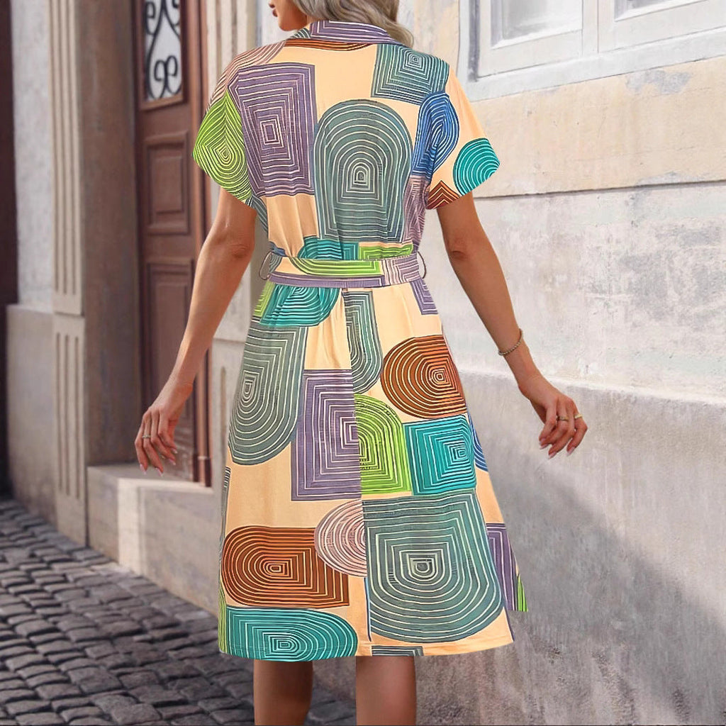 Damen ärmelloses Kleid mit geometrischem Muster und Bindegürtel WW