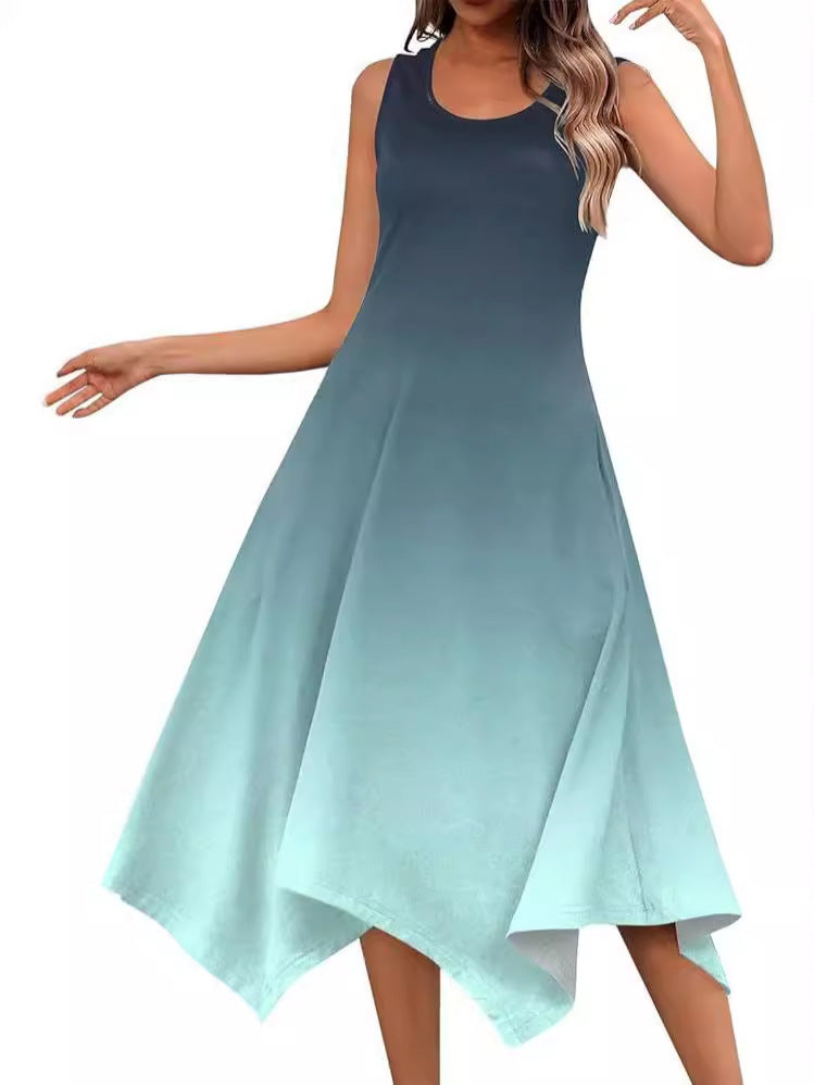 Damen ärmelloses Midi-Kleid mit schwingendem Schnitt und einzigartigem Farbübergang WW