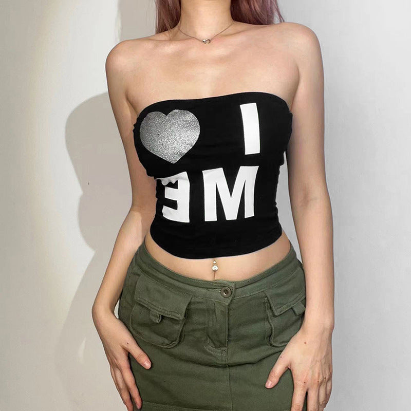 Damen Off-Shoulder Crop Top mit auffälligem Aufdruck WW