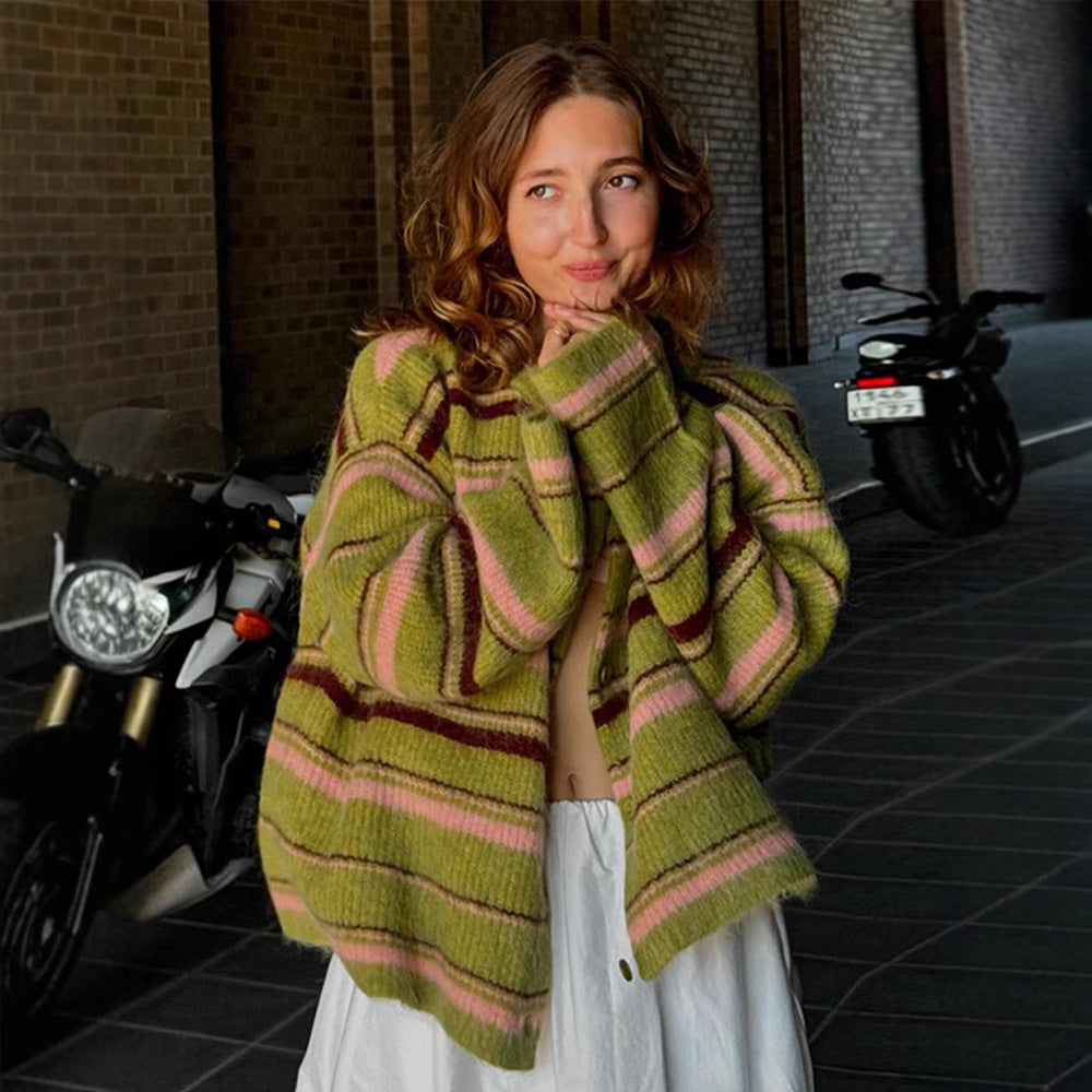 Damen Strickjacke mit häkelnden Streifen WW