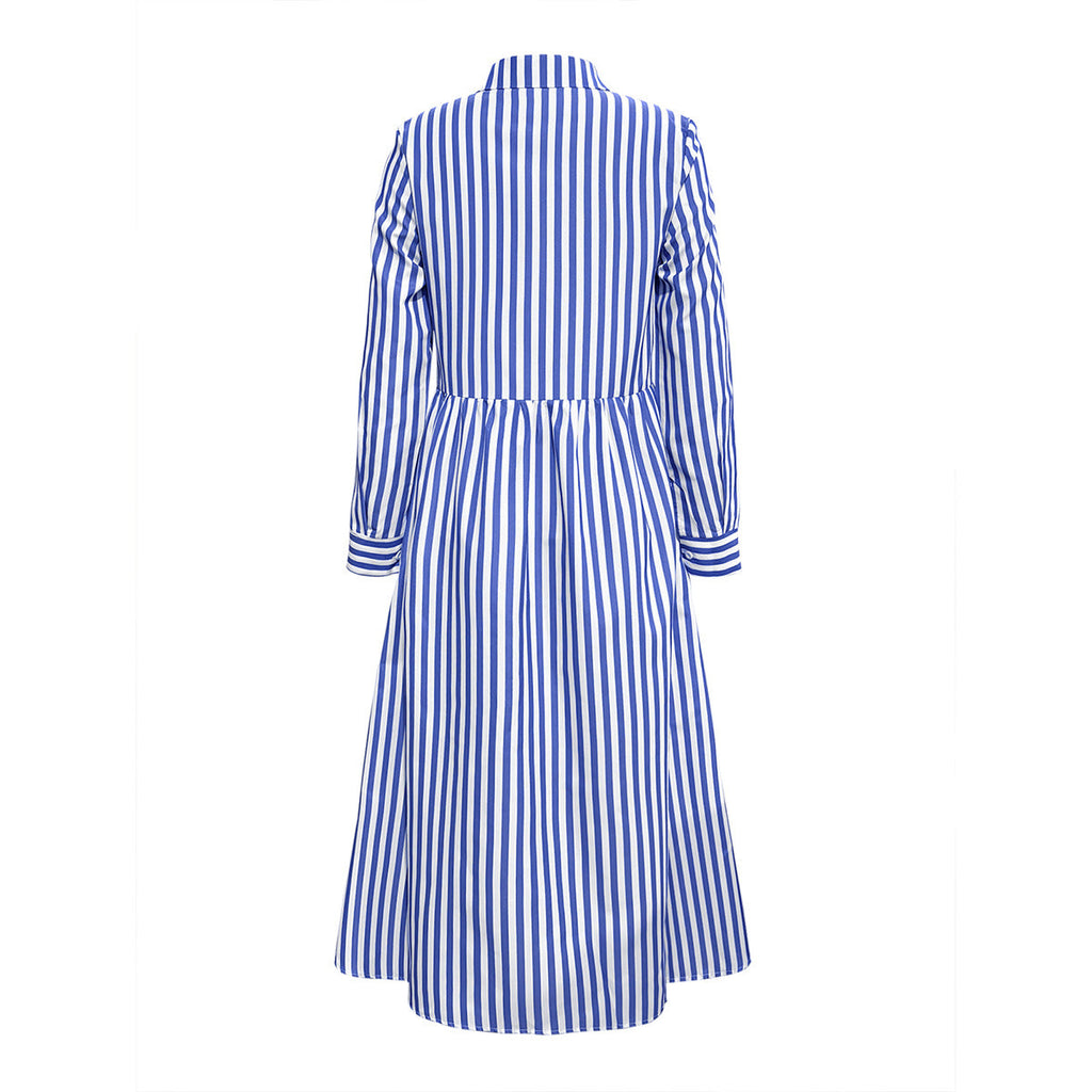 Damen Hemdblusenkleid mit vertikalem Streifenmuster und eleganter Knopfleiste WW