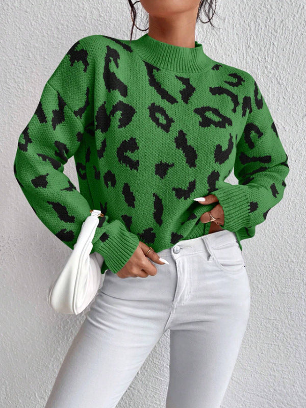 Damen modischer Pullover mit auffälligem Tiermuster und bequemer Passform WW