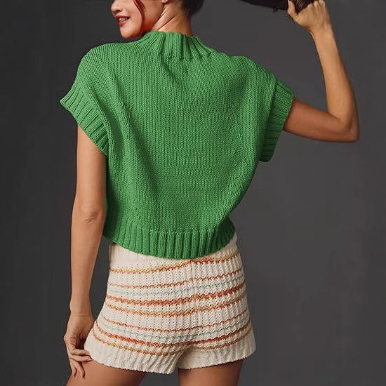 Damen lässiger Kurzarm Pullover mit Herzmotiv WW