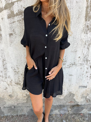 Damen lange Bluse mit durchgehender Knopfleiste und lässigem Schnitt WW