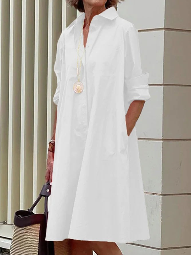 Damen modisches Oversized Hemdkleid mit hohem Kragen WW
