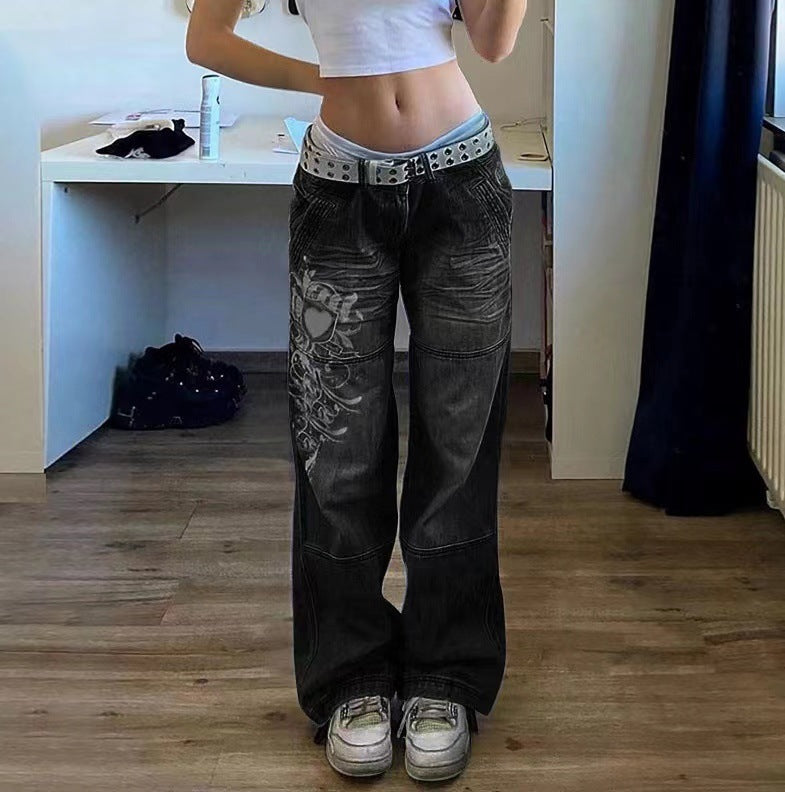 Damen weite Jeanshose mit einzigartigen Stickereien WW
