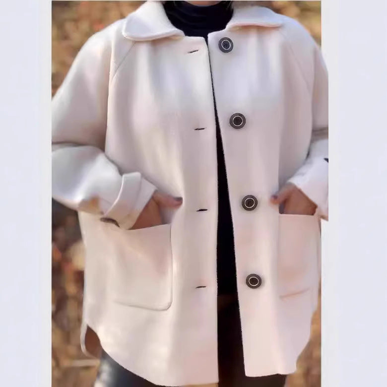 Damen modische und warme Wollejacke mit praktischen Taschen WW