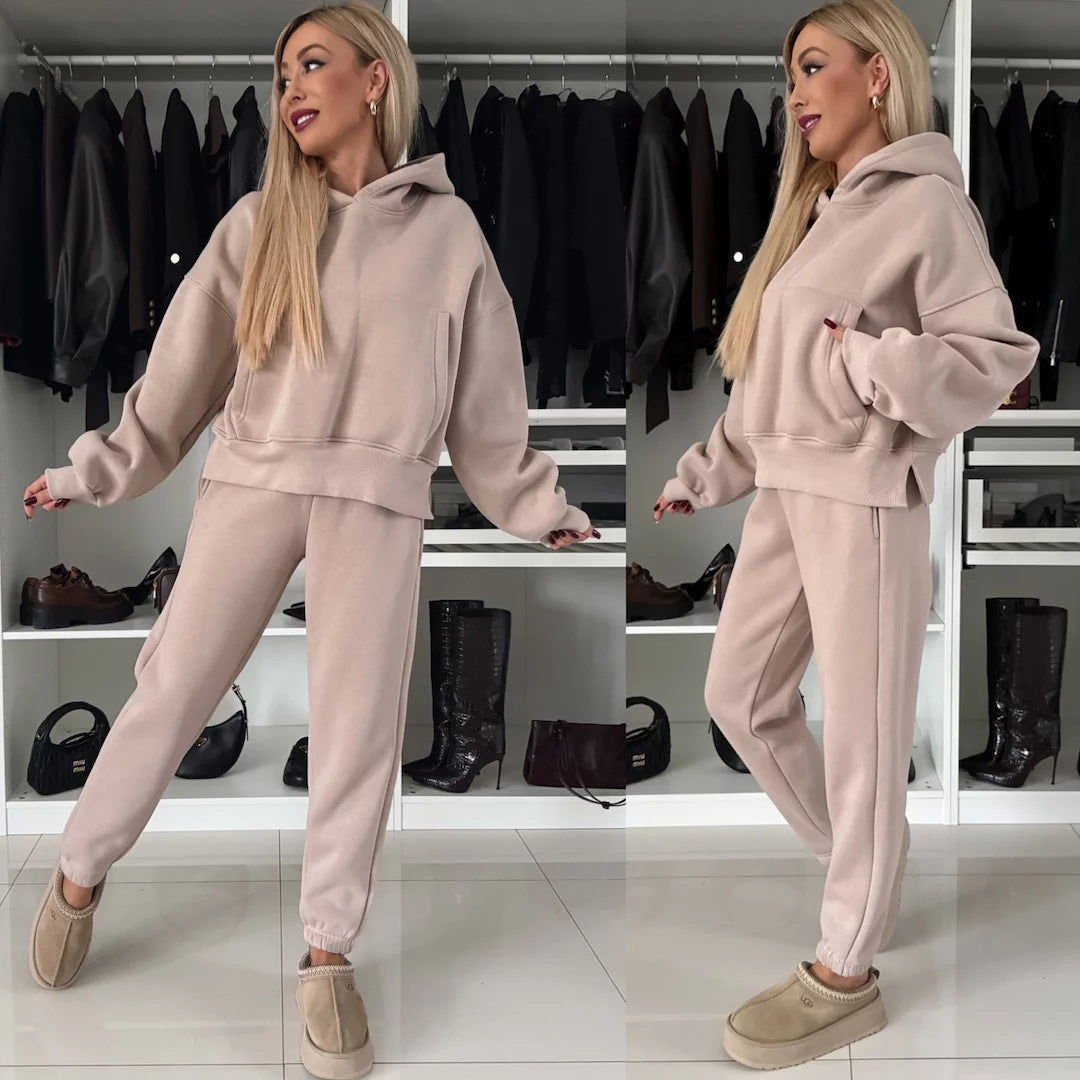 Damen lässiges Loungewear-Set mit Hoodie und Jogginghose aus weichem Fleece WW