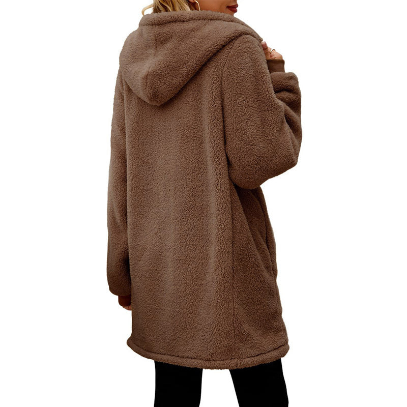Damen gemütliche Sherpa Fleece Kapuzenjacke WW