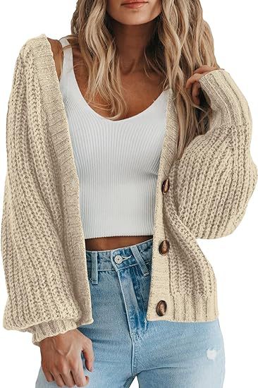 Damen Kuschelige Strickjacke mit voluminösen Ärmeln WW