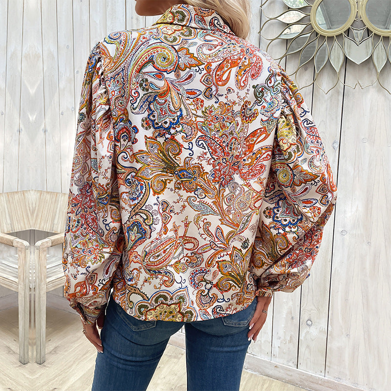 Damen Modische Bluse mit Volants und Paisleymuster WW