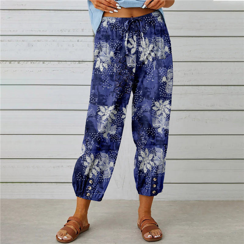 Damen modische Baumwoll-Hose mit floralem Design und elastischem Bund WW