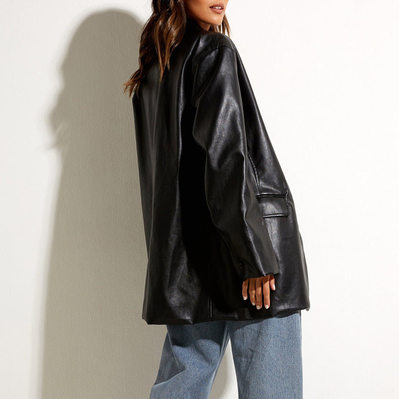 Damen modische Kunstlederjacke mit elegantem Schnitt WW