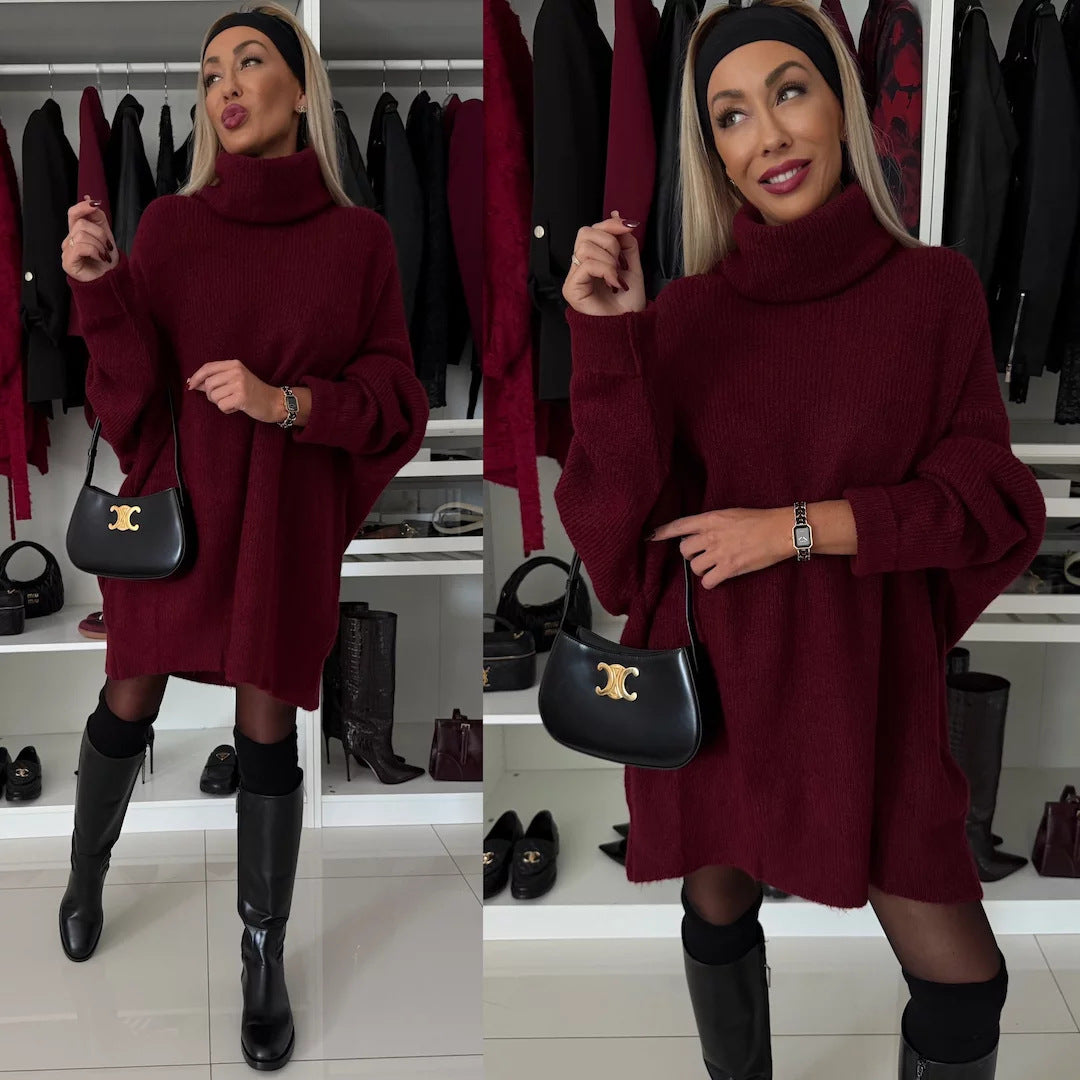 Damen Stylish Oversized Pullover mit hohem Kragen WW