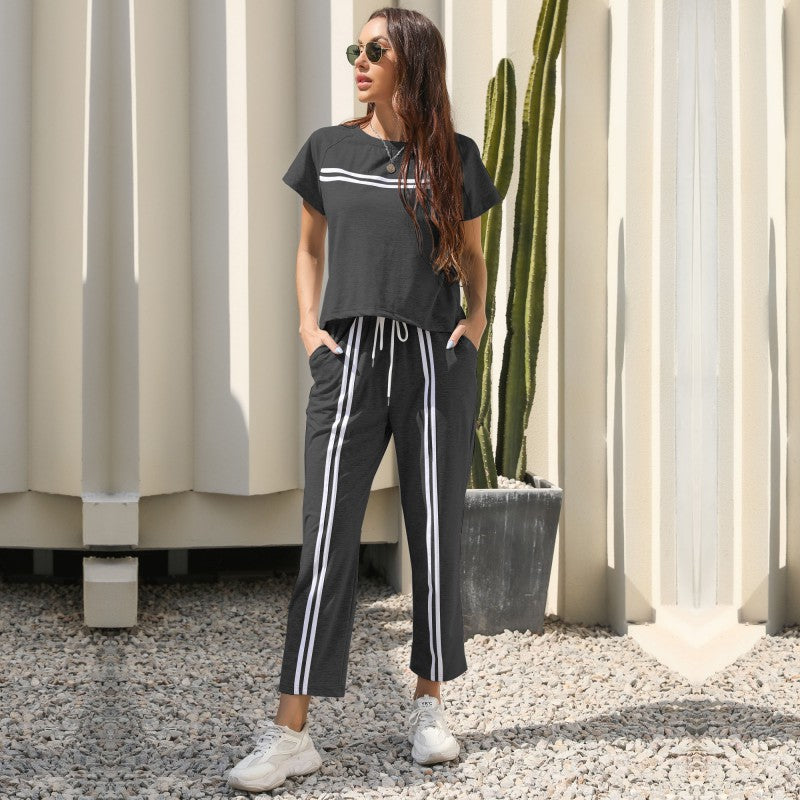 Damen Freizeit-Set mit sportlichen Streifen und elastischem Bund WW