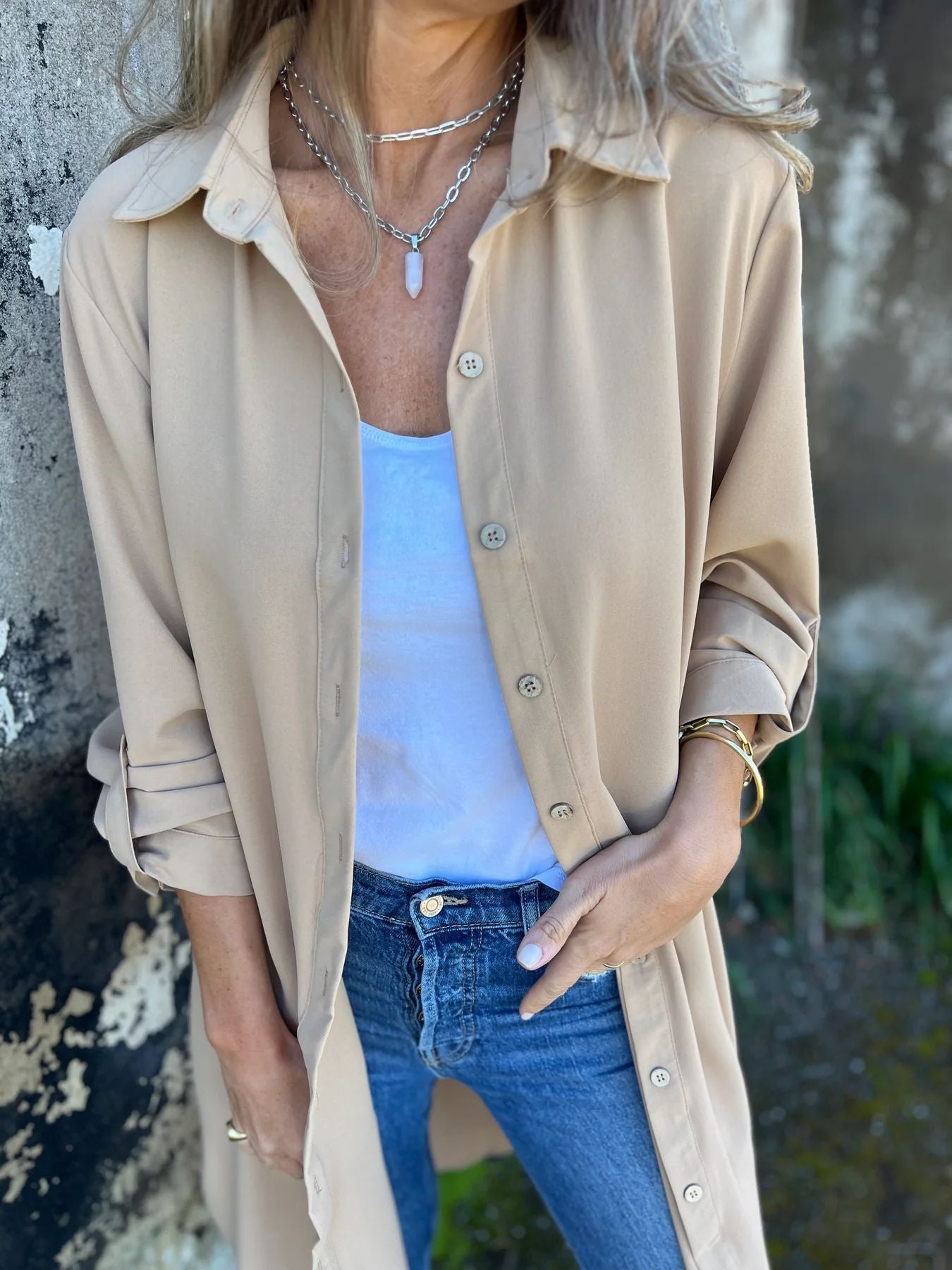 Damen Longbluse mit elegantem Schnitt und lässigen Details WW