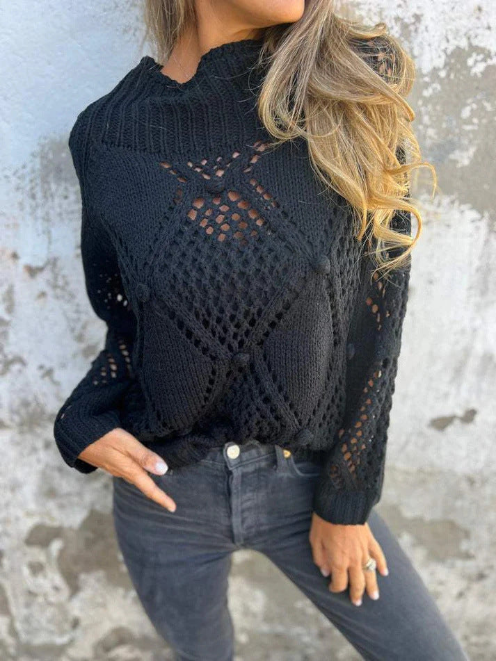 Damen luftiger Strickpullover mit grobem Maschenmuster und weitem Schnitt WW