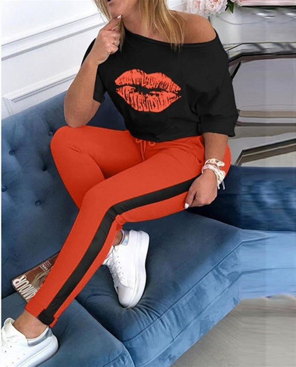 Damen stylisches T-Shirt mit Lippenmotiv WW