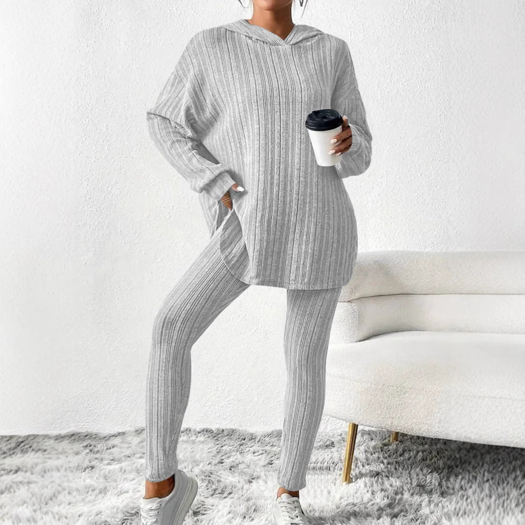 Damen gemütliches Strick-Set mit oversized Oberteil und enganliegenden Leggings WW