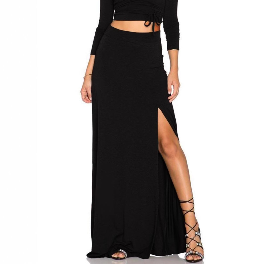 Damen Eleganter Maxi-Rock mit hohem Schlitz und elastischem Bund WW