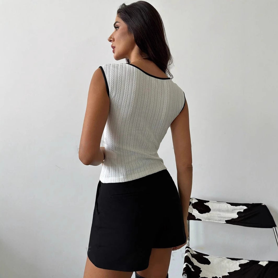 Damen körpernahes Tanktop mit strukturierter Textur und V-Ausschnitt WW