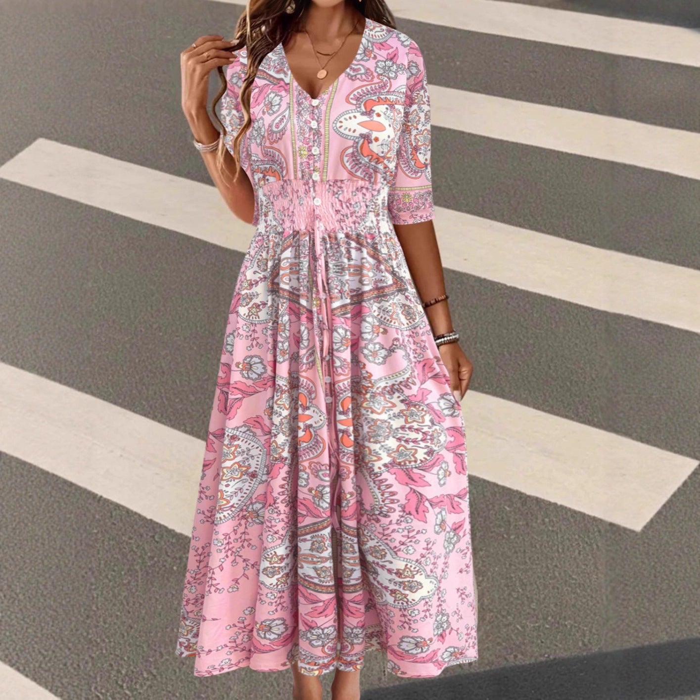 Damen Bohemian Maxikleid mit bunten Paisleymustern WW