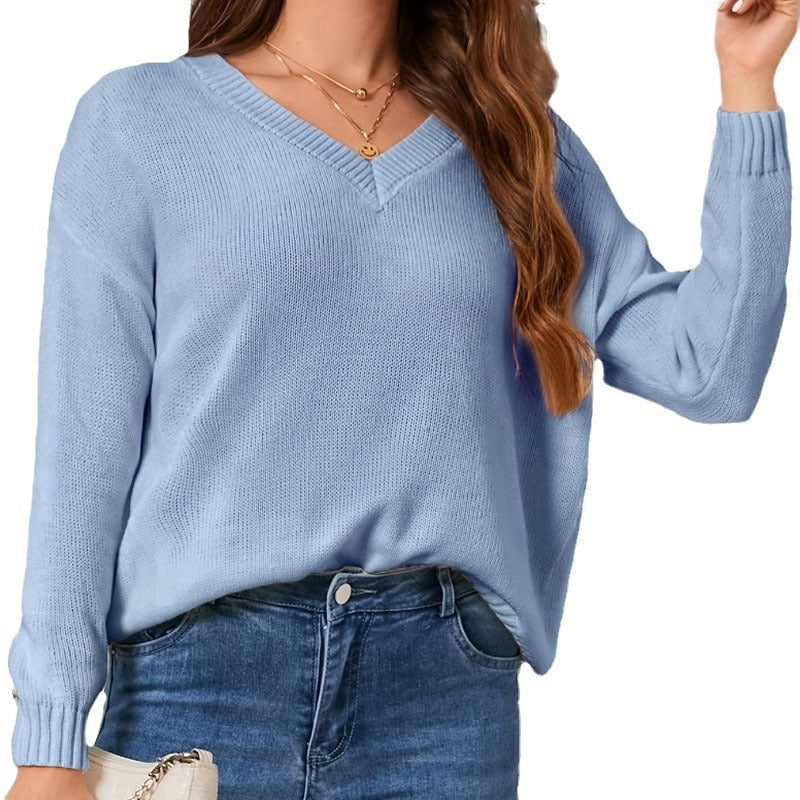 Damen lässiger V-Ausschnitt Pullover WW