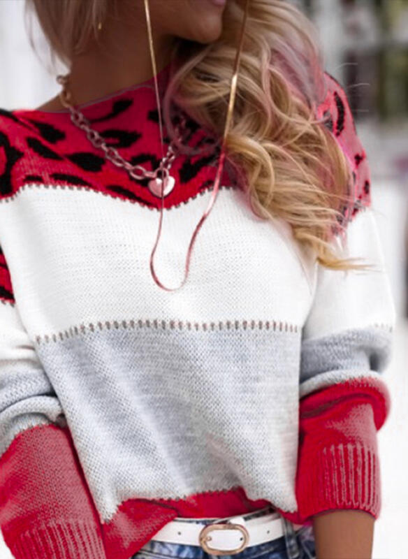 Damen Modischer Batik-Pullover mit animalischem Muster WW