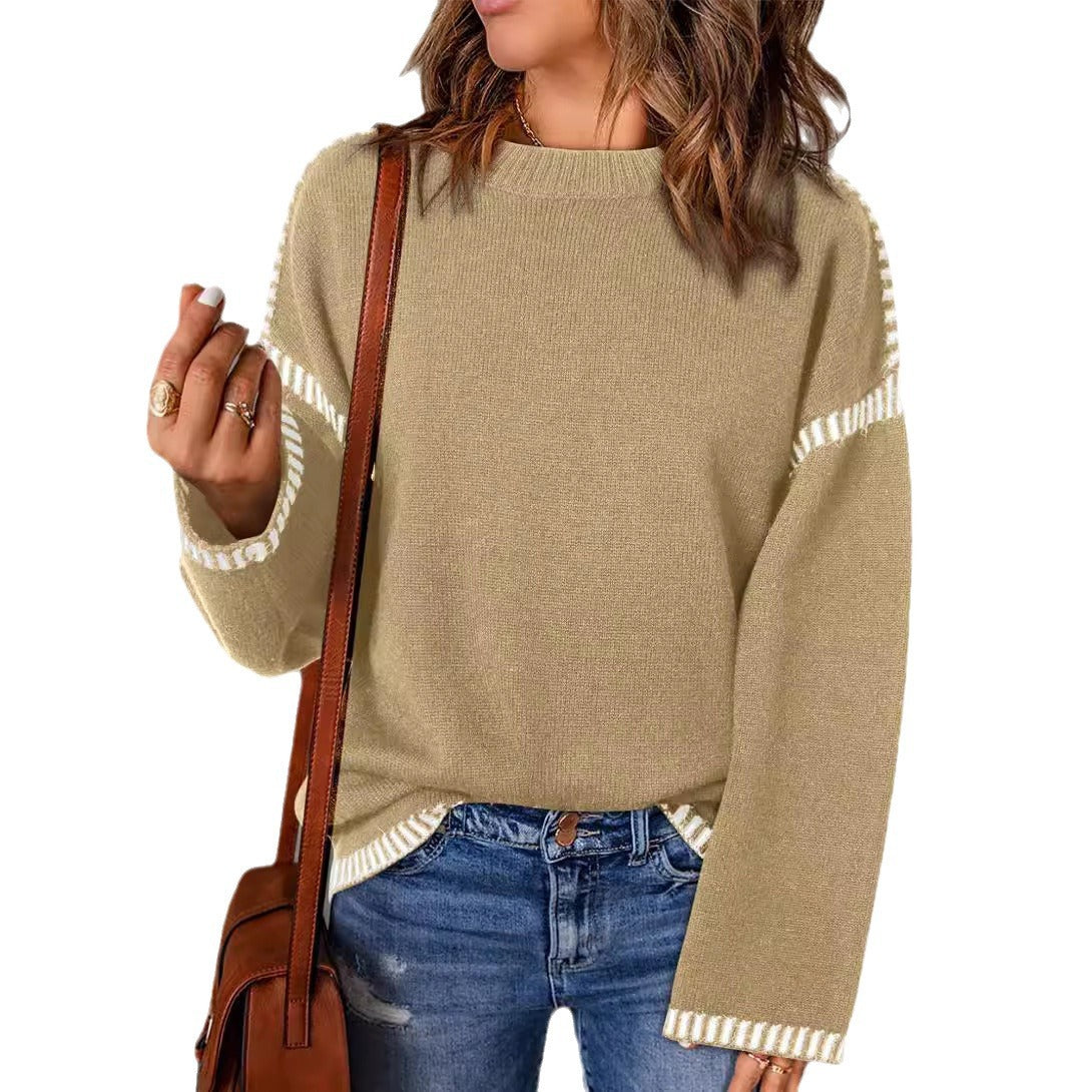 Damen modischer Pullover mit kontrastierenden Ärmelabschlüssen und legerem Schnitt WW