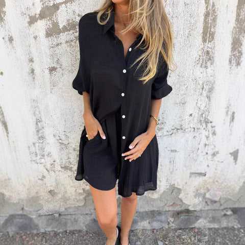 Damen lange Bluse mit durchgehender Knopfleiste und lässigem Schnitt WW