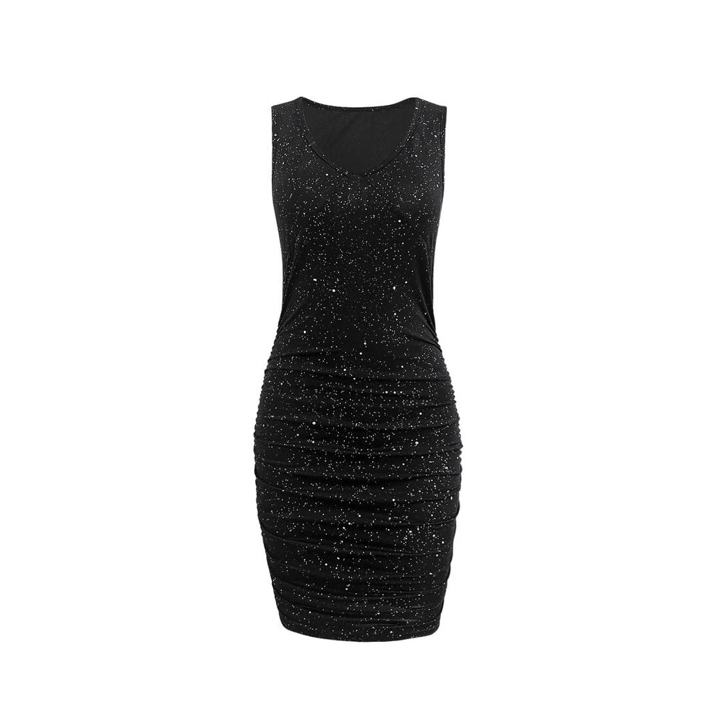Damen Figurnahes Party-Kleid mit schimmerndem Design und V-Ausschnitt WW