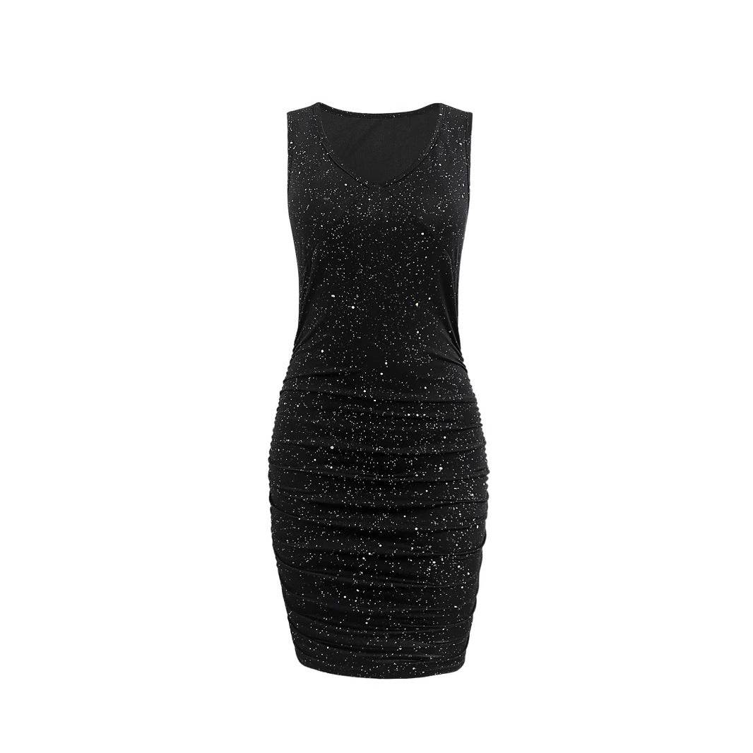 Damen Figurnahes Party-Kleid mit schimmerndem Design und V-Ausschnitt WW