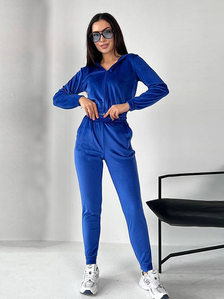 Damen Sportliches Fleece-Loungewear-Set mit Kapuze und tailliertem Schnitt WW