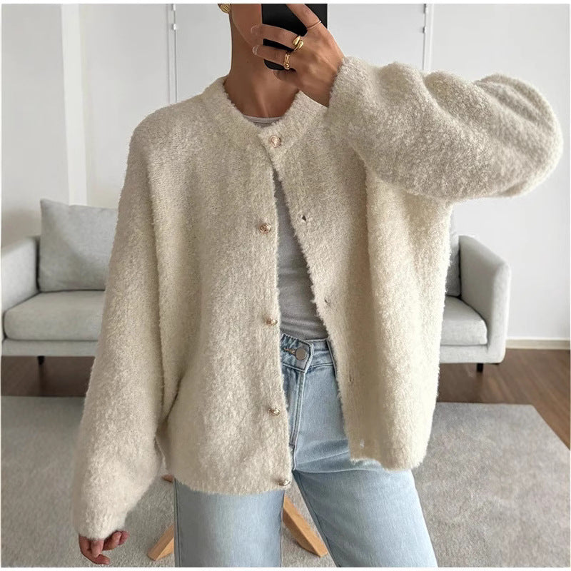 Damen Fluffiger Boucle-Pullover WW
