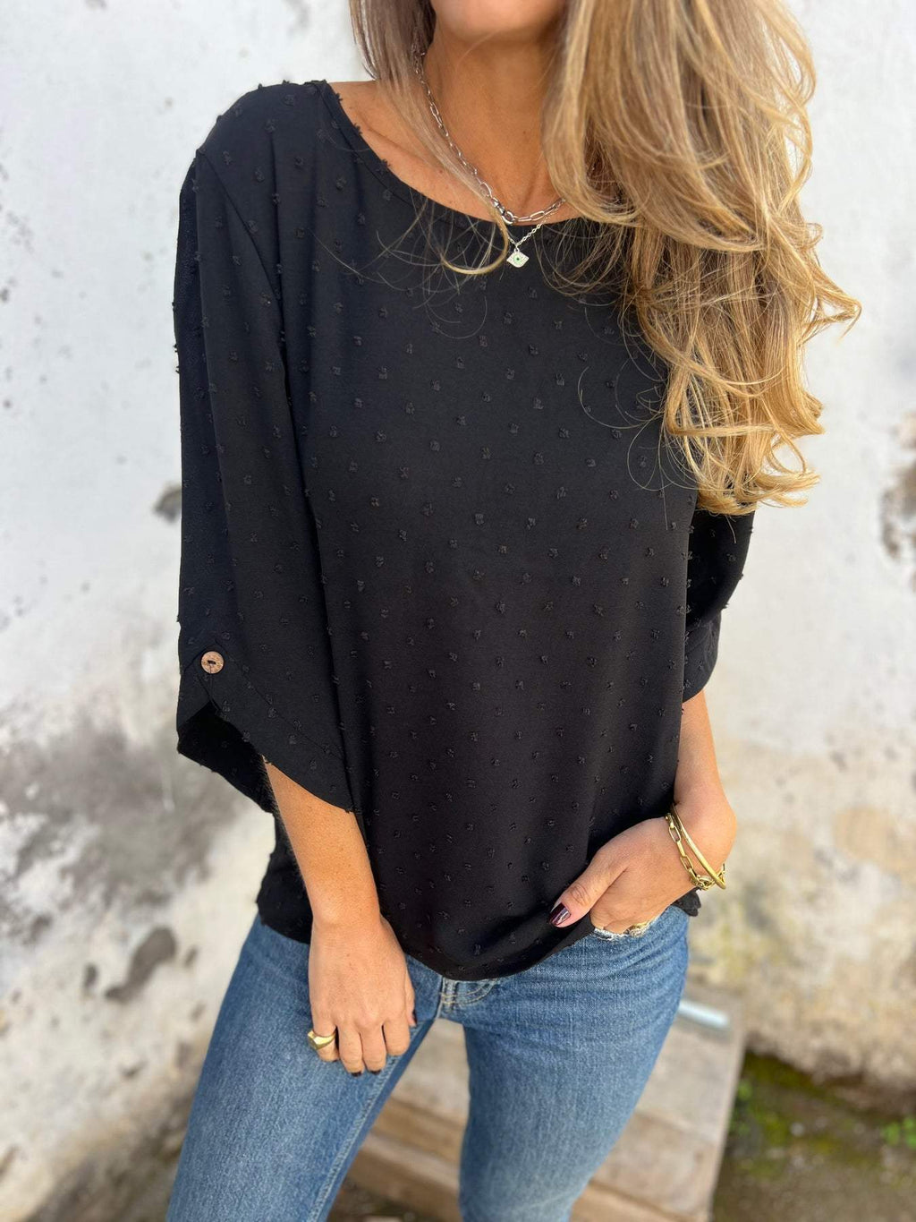 Damen lässige Bluse mit strukturiertem Stoff WW