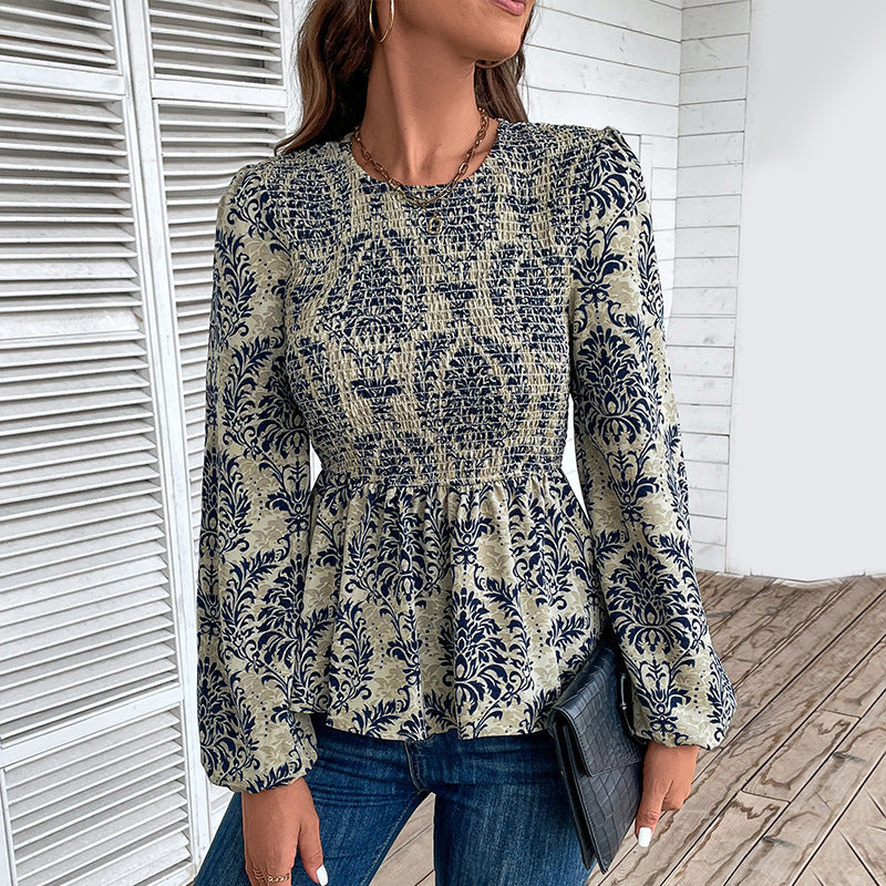 Damen Oberteil mit floralem Design und gerafftem Saum WW