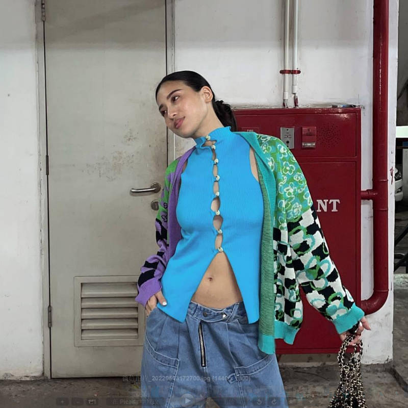 Damen Ärmelloses Stricktop mit einzigartiger Knopfleiste WW