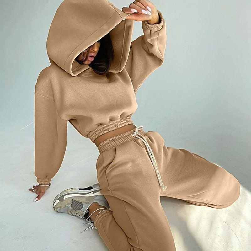 Damen modisches Set aus lässigem Hoodie mit elastischem Bund und Freizeit-Hose WW