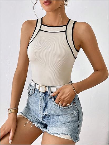 Damen sportliches Body mit kontrastierenden Trägern WW