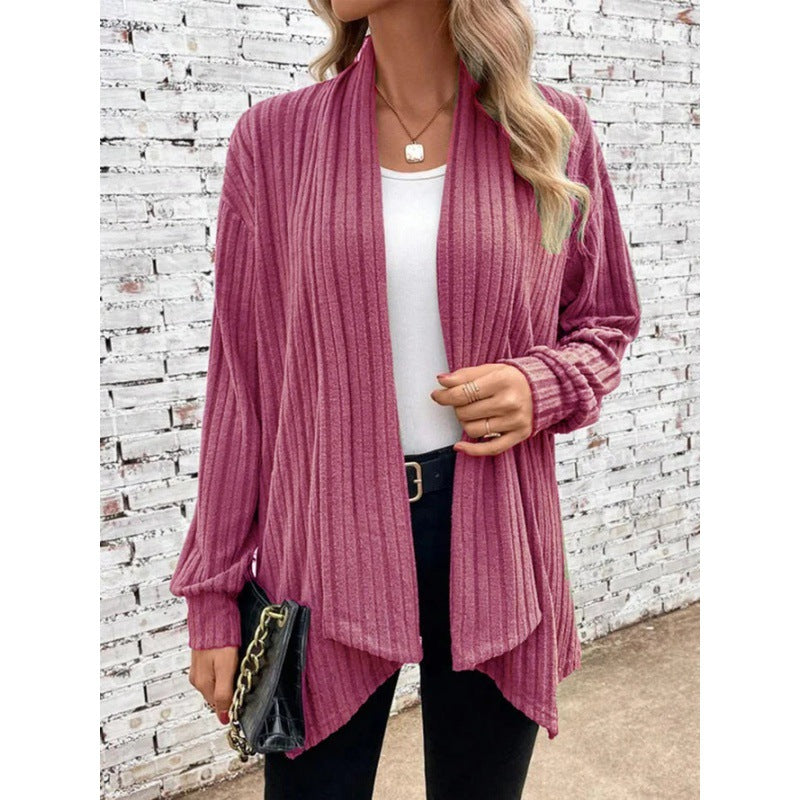 Damen Gestreifter Cardigan mit offenem Schnitt und langen Ärmeln WW