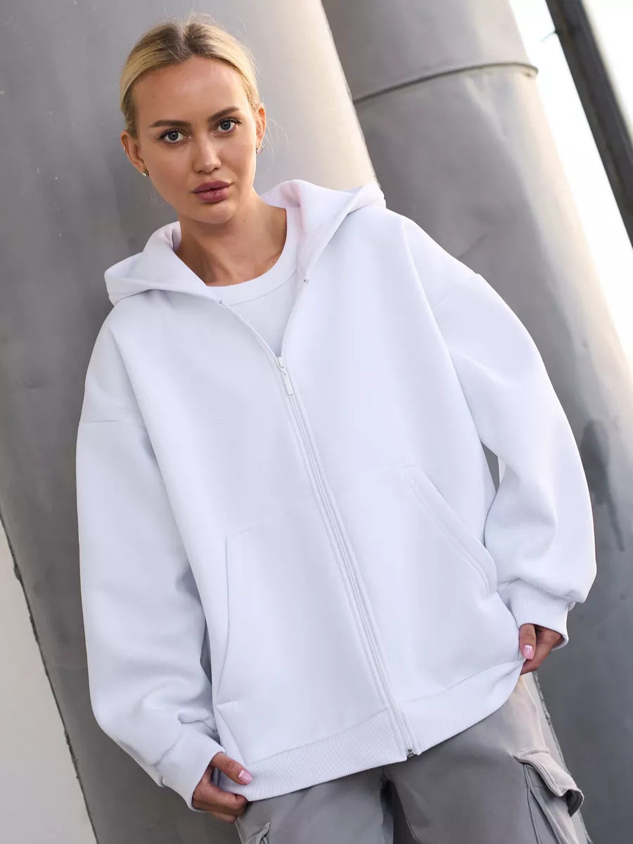 Damen lässiger Kapuzenjacke mit praktischem Reißverschluss und großen Taschen WW