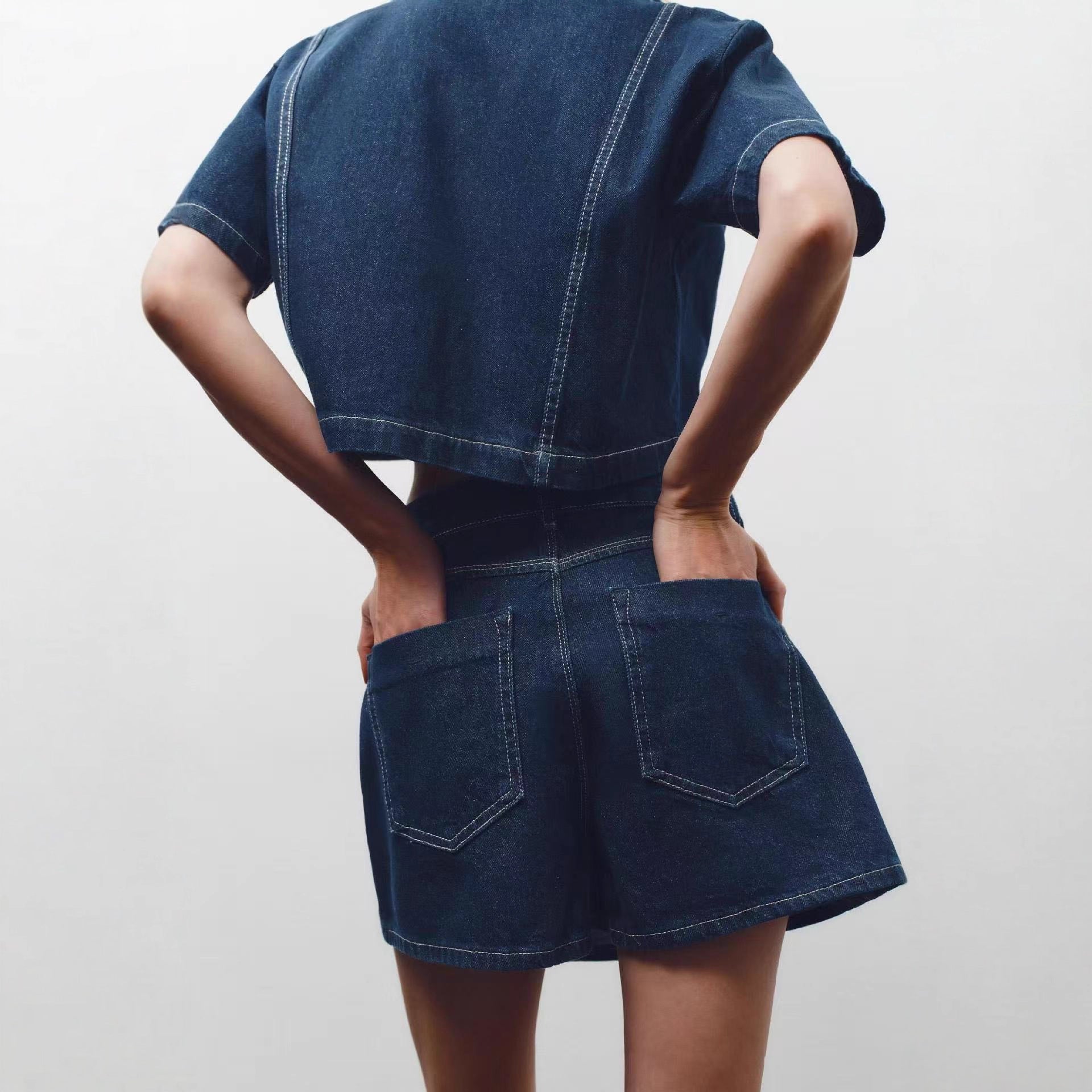 Damen Denim-Cropjacke mit aufgesetzten Taschen WW